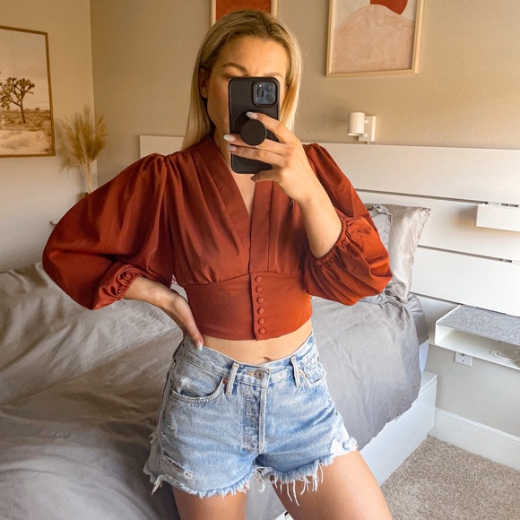 Women's Long Sleeve Red Lantern Crop Top - Picture 2 of 11